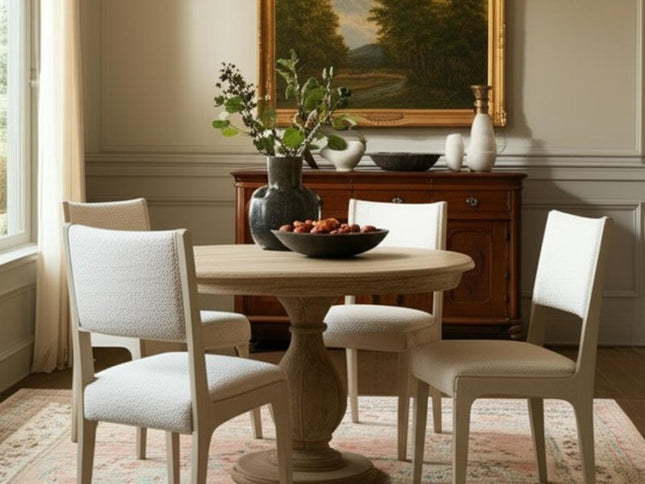 Five Piece Natural Round Solid Wood Dining Set with Four Chairs