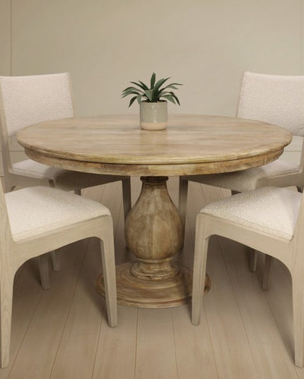Five Piece Natural Round Solid Wood Dining Set with Four Chairs