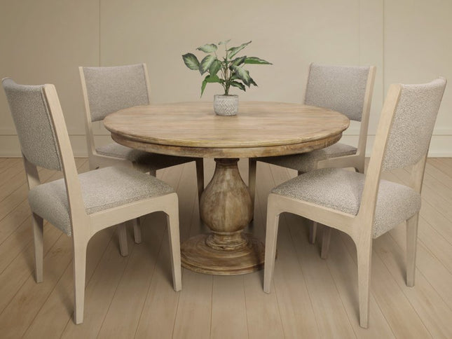 Five Piece Natural Round Solid Wood Dining Set with Four Chairs