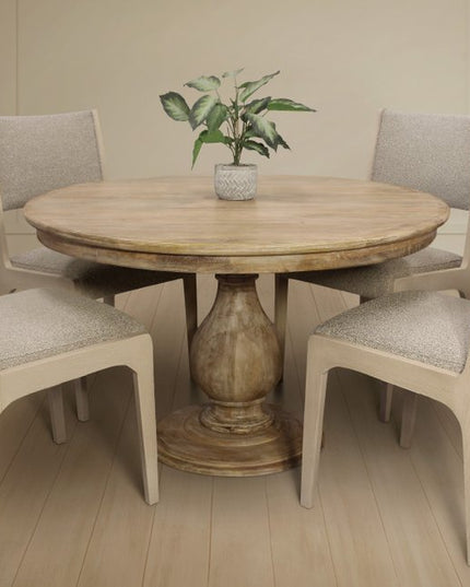 Five Piece Natural Round Solid Wood Dining Set with Four Chairs