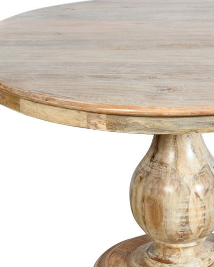 Five Piece Natural Round Solid Wood Dining Set with Four Chairs