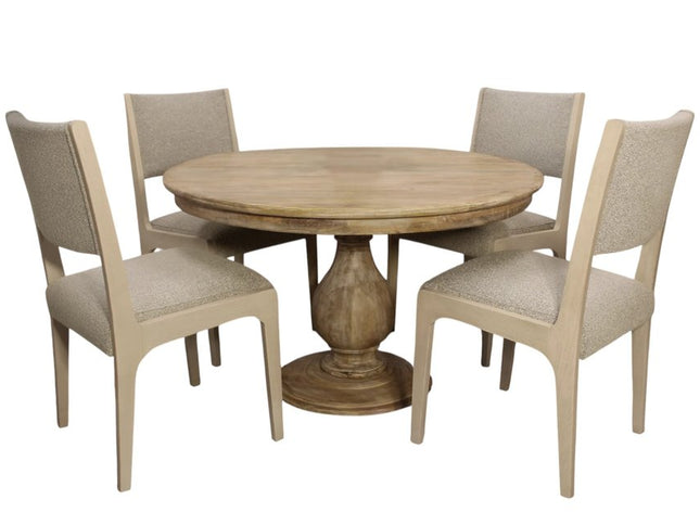 Five Piece Natural Round Solid Wood Dining Set with Four Chairs