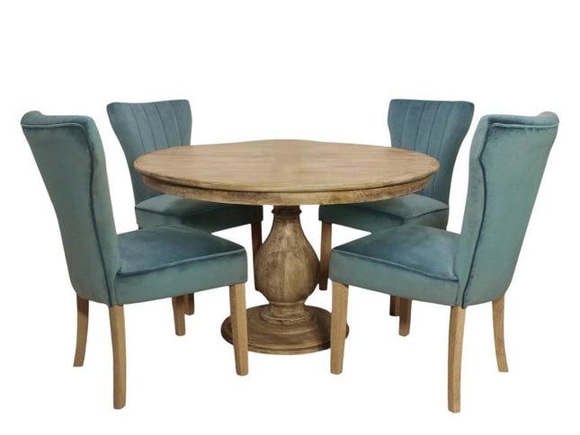 Five Piece Natural Round Solid Wood Dining Set with Four Chairs