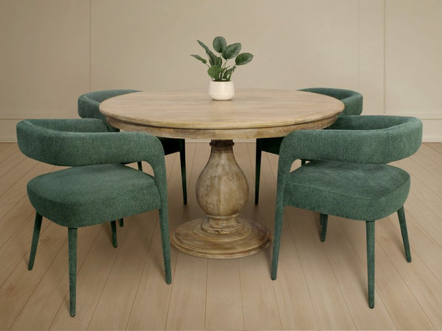 Five Piece Dark Brown Round Solid Wood Dining Set with Four Chairs