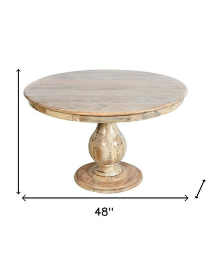 Five Piece Dark Brown Round Solid Wood Dining Set with Four Chairs