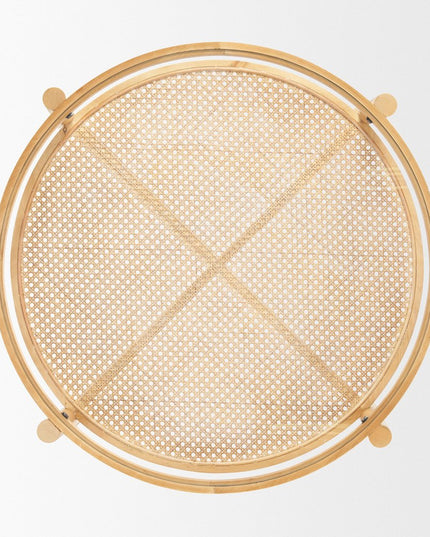 34" Clear and Natural Glass and Solid Wood Round Coffee Table With Shelf