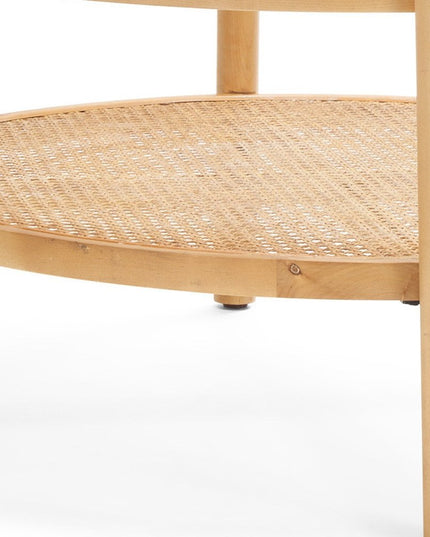 34" Clear and Natural Glass and Solid Wood Round Coffee Table With Shelf