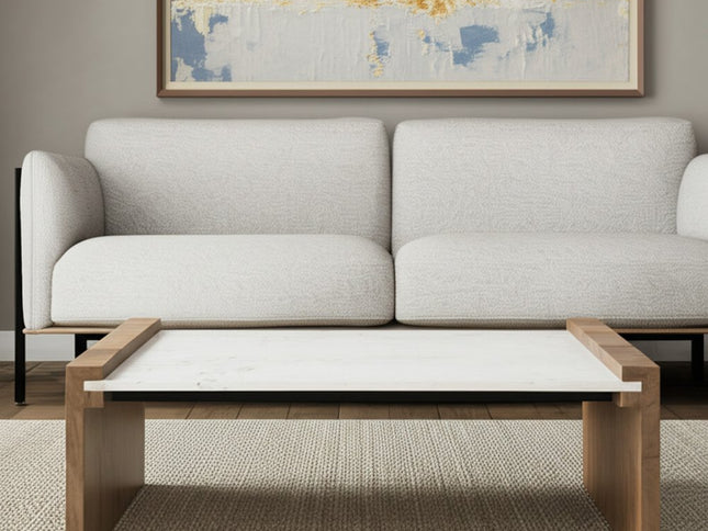 48" Natural and White Solid Wood And Genuine Marble Coffee Table