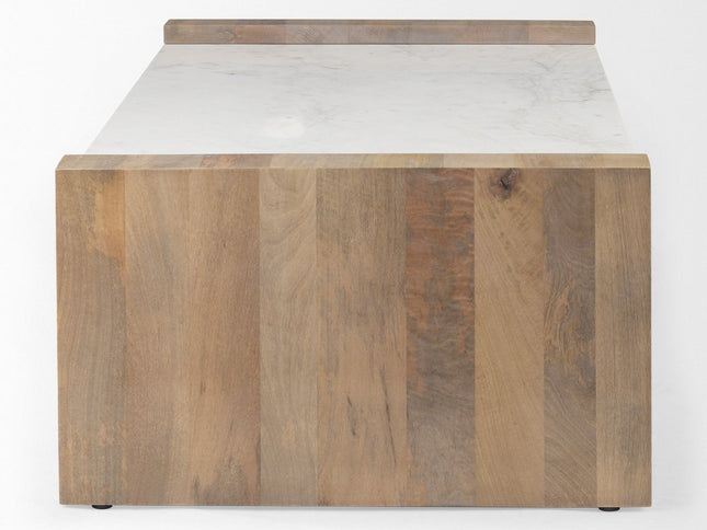 48" Natural and White Solid Wood And Genuine Marble Coffee Table