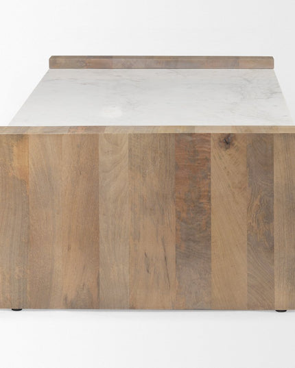 48" Natural and White Solid Wood And Genuine Marble Coffee Table