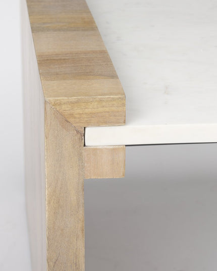 48" Natural and White Solid Wood And Genuine Marble Coffee Table