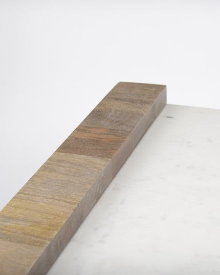 48" Natural and White Solid Wood And Genuine Marble Coffee Table