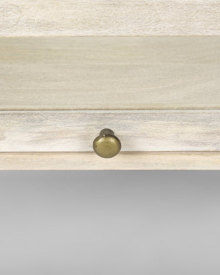 44" Off White Clear And Gold Solid Wood Glass And Iron Storage Coffee Table