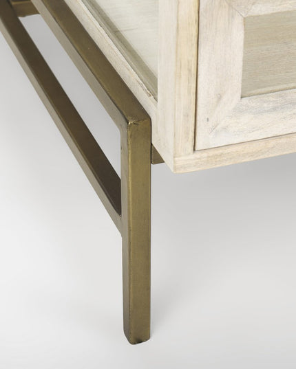 44" Off White Clear And Gold Solid Wood Glass And Iron Storage Coffee Table