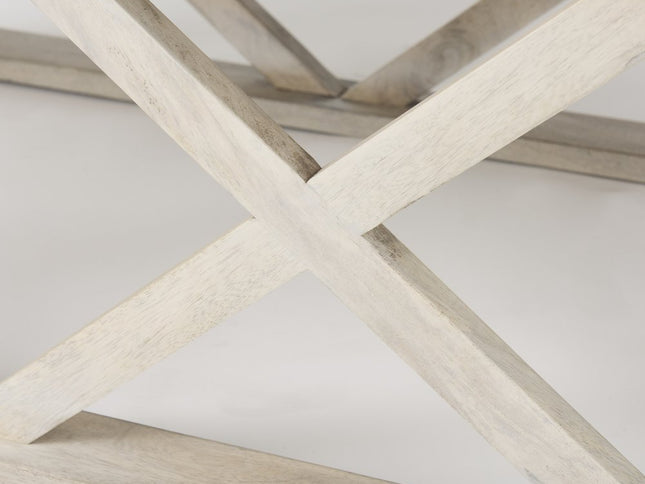 48" Off White Solid Wood Distressed Geo Frame Coffee Table