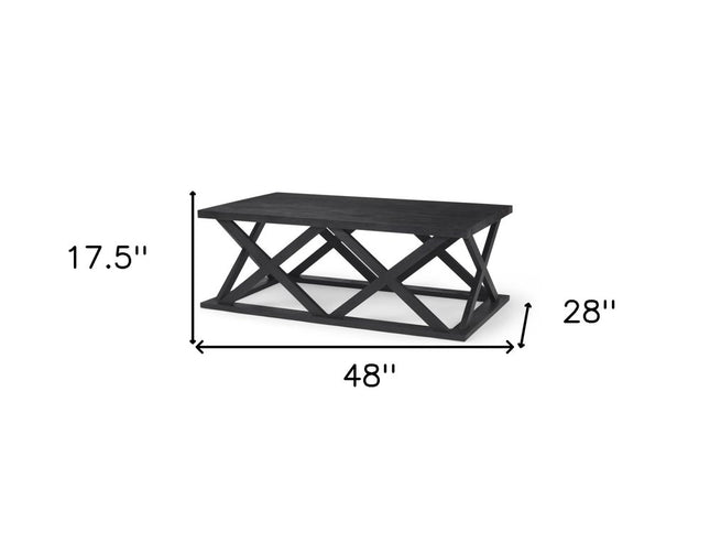 48" Black Solid Wood Geo Frame Coffee Table