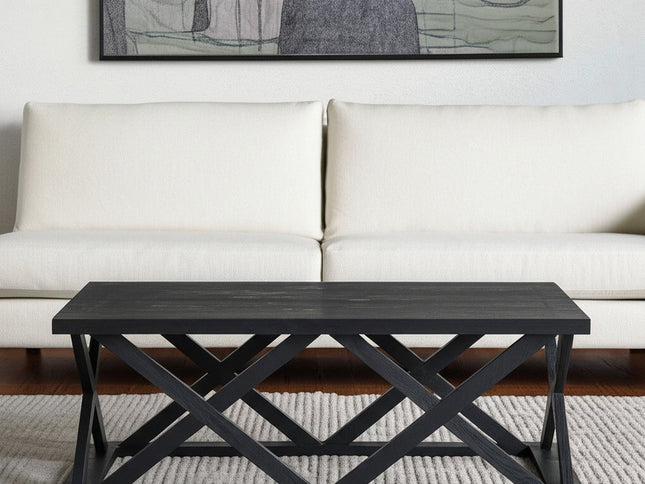 48" Black Solid Wood Geo Frame Coffee Table