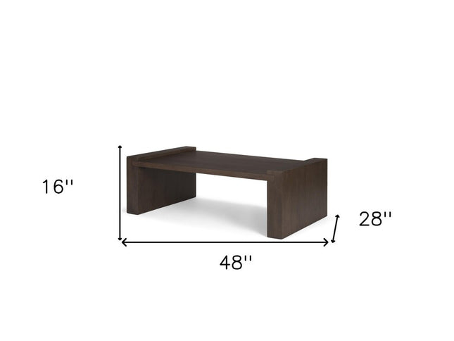 48" Dark Brown Solid Wood Sled Coffee Table