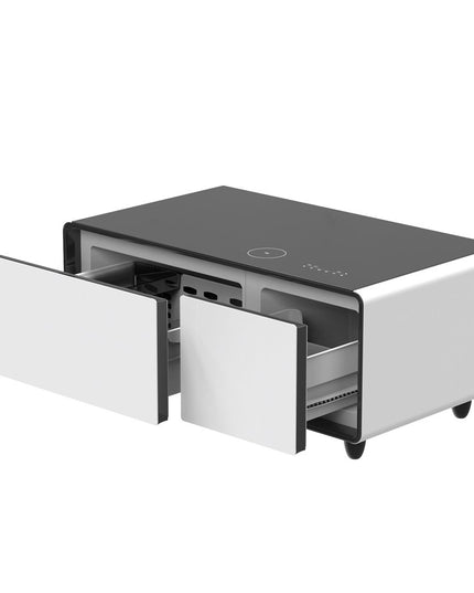 41" Black and White Glass and Acrylic Solid Coffee Table With Two Drawers