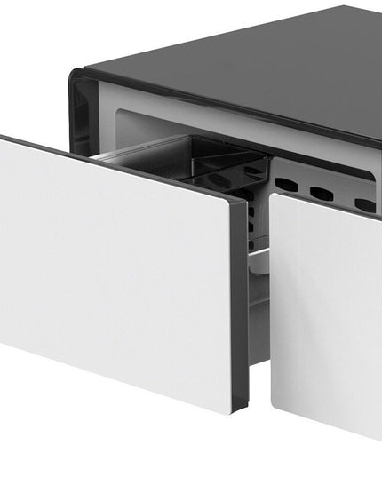 41" Black and White Glass and Acrylic Solid Coffee Table With Two Drawers