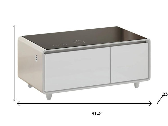 41" Black and White Glass and Acrylic Solid Coffee Table With Two Drawers