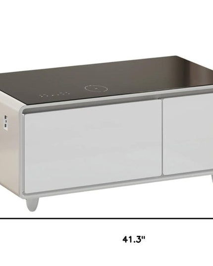 41" Black and White Glass and Acrylic Solid Coffee Table With Two Drawers