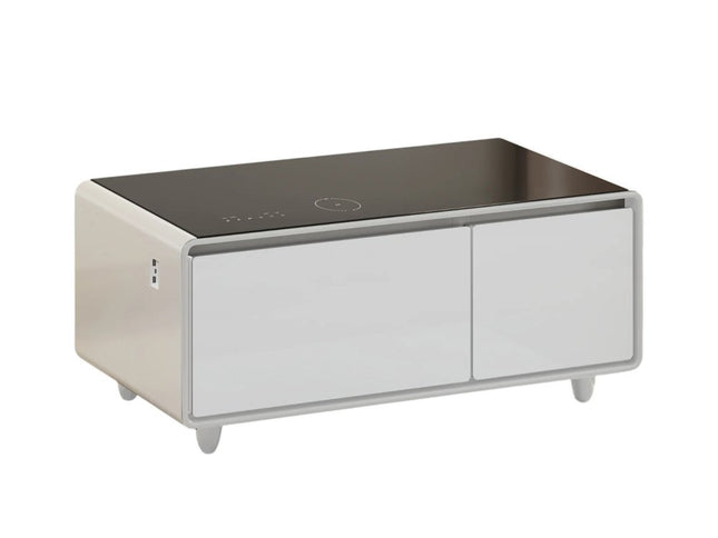 41" Black and White Glass and Acrylic Solid Coffee Table With Two Drawers