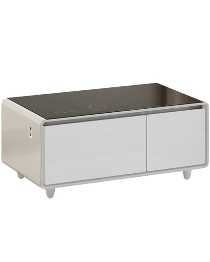 41" Black and White Glass and Acrylic Solid Coffee Table With Two Drawers