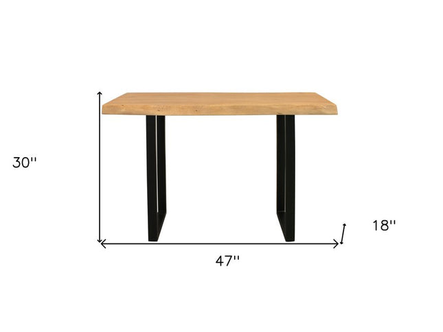 47" Natural and Black Solid Wood and Metal Live Edge Console Table