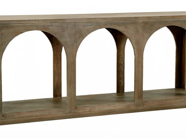 77" Brown Solid Wood Distressed Console Table With Arch Detailing
