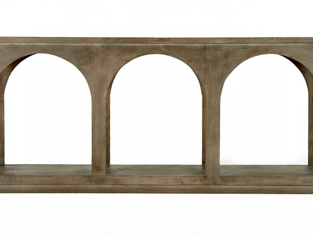 77" Brown Solid Wood Distressed Console Table With Arch Detailing
