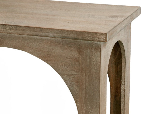77" Brown Solid Wood Distressed Console Table With Arch Detailing