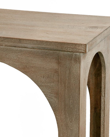 77" Brown Solid Wood Distressed Console Table With Arch Detailing