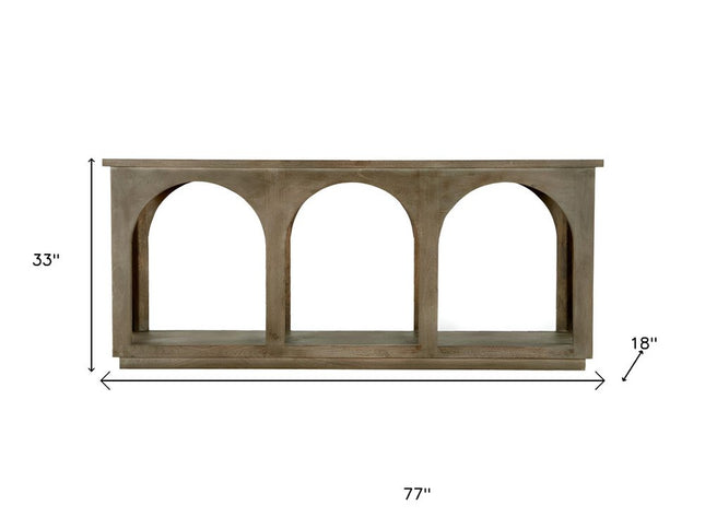 77" Brown Solid Wood Distressed Console Table With Arch Detailing