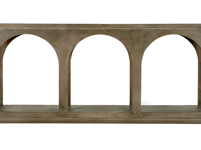 77" Brown Solid Wood Distressed Console Table With Arch Detailing