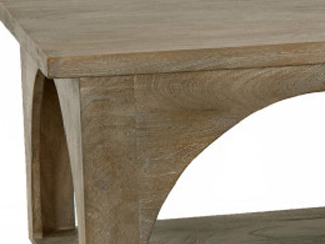 59" Brown Solid Wood Distressed Floor Shelf Coffee Table With Shelf