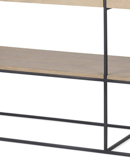 63" Natural and Black Solid Wood and Metal Frame Console Table With Shelf And With Two Drawers