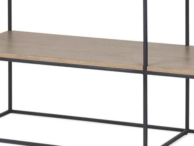 63" Natural and Black Solid Wood and Metal Frame Console Table With Shelf And With Two Drawers