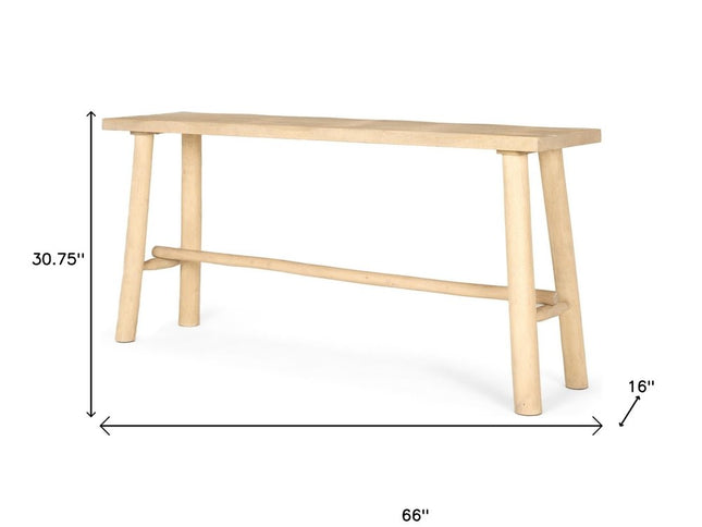 66" Light Brown Solid Wood Trestle Console Table