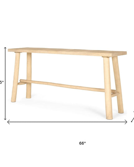 66" Light Brown Solid Wood Trestle Console Table