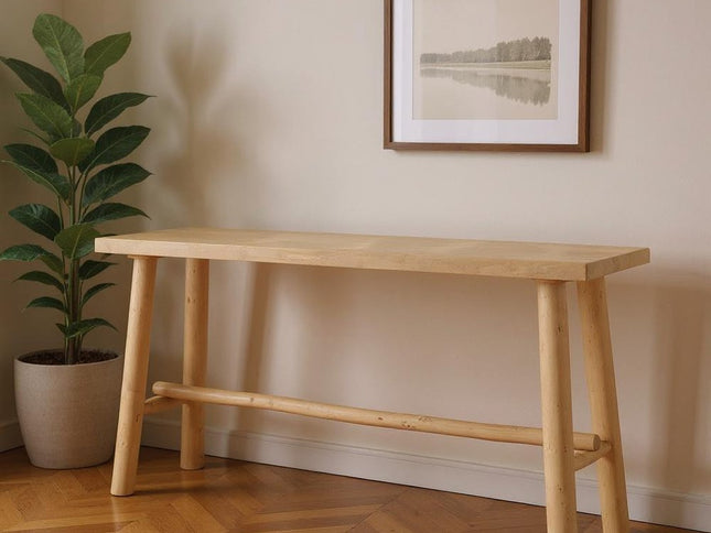 66" Light Brown Solid Wood Trestle Console Table