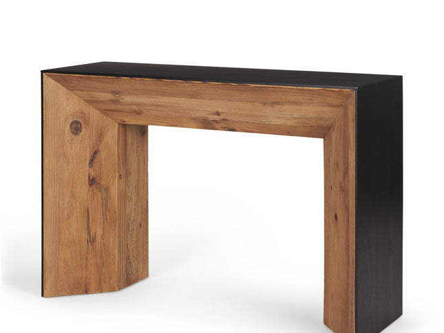 47" Black and Brown Solid Wood Pedestal Console Table