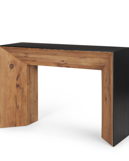 47" Black and Brown Solid Wood Pedestal Console Table