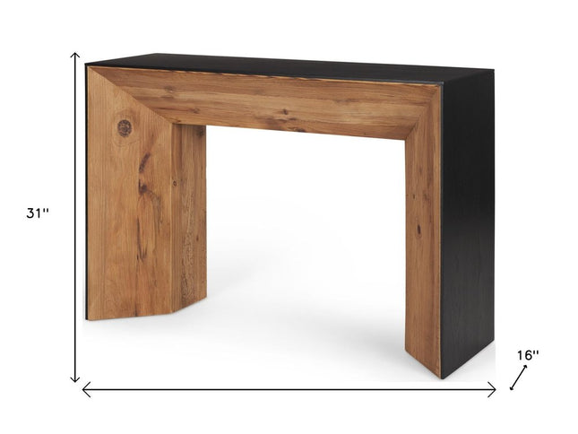 47" Black and Brown Solid Wood Pedestal Console Table