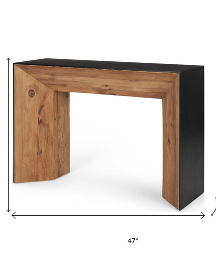 47" Black and Brown Solid Wood Pedestal Console Table