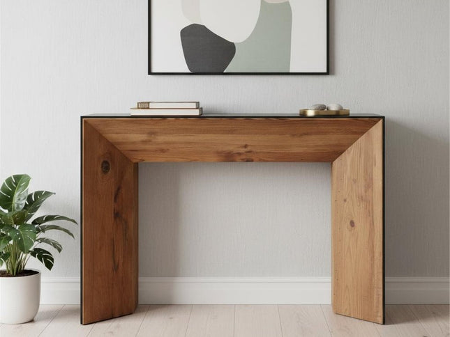 47" Black and Brown Solid Wood Pedestal Console Table