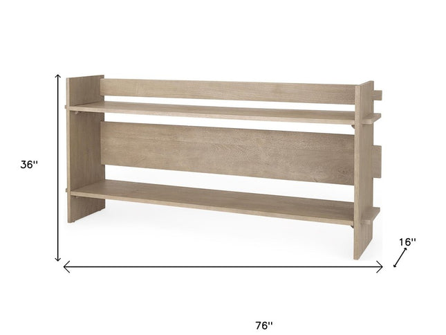 76" Light Gray Solid Wood Distressed Solid Console Table With Shelf