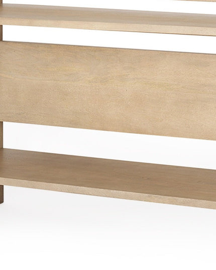 76" Natural and Brown Solid Wood Sled Console Table With Two Shelves