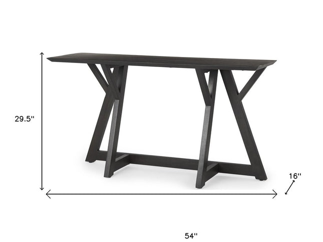54" Brown Solid Wood Trestle Console Table