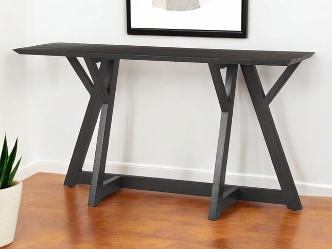 54" Brown Solid Wood Trestle Console Table